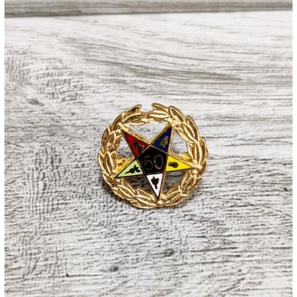 Masonic Goldtone Enamel PIN EASTERN STAR 50 Year - Picture 1 of 2